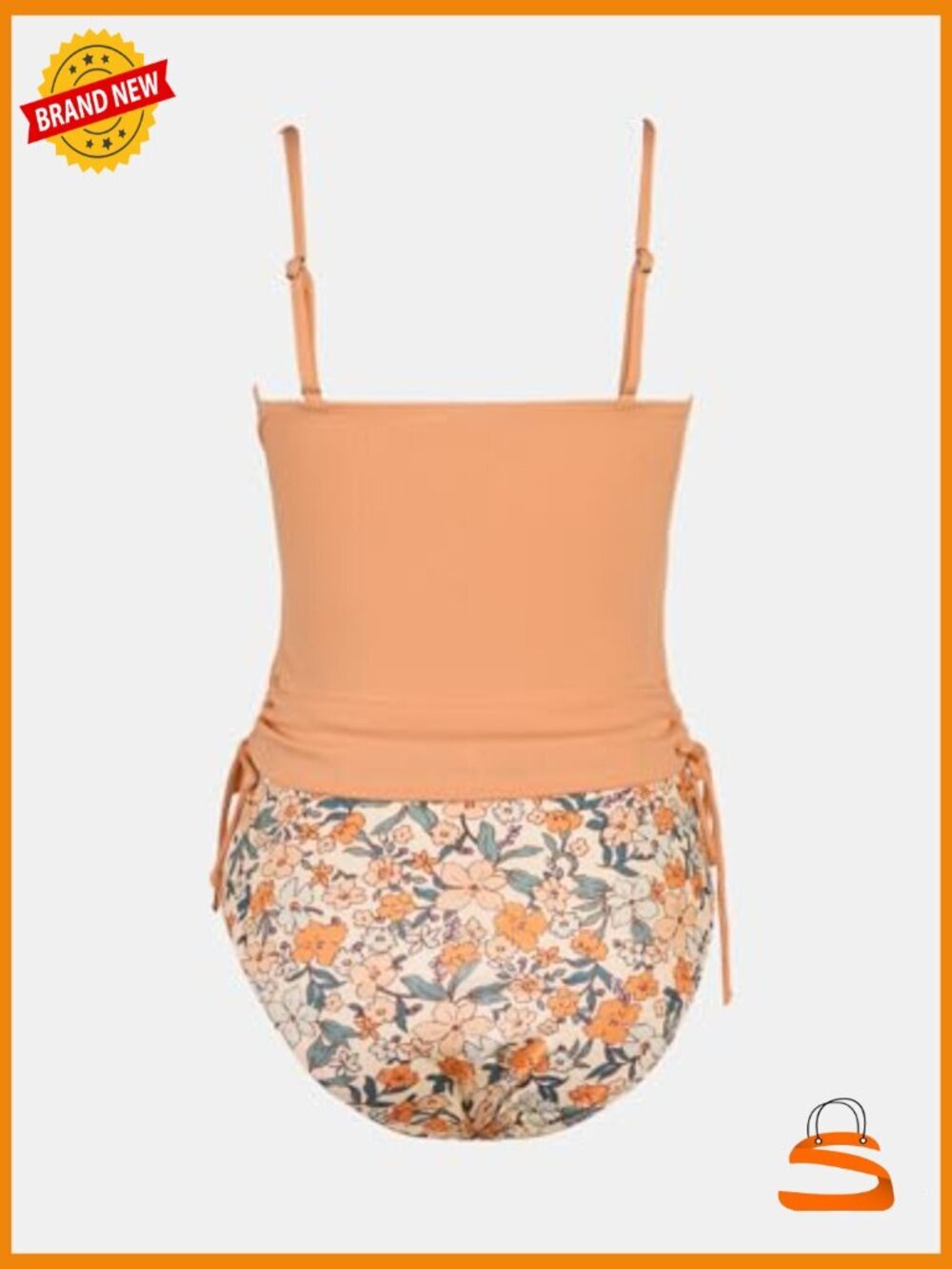 Tankini Set Two Piece Swimsuit Ruched Drawstring High Waisted Bottom Rib - Picture 6 of 7